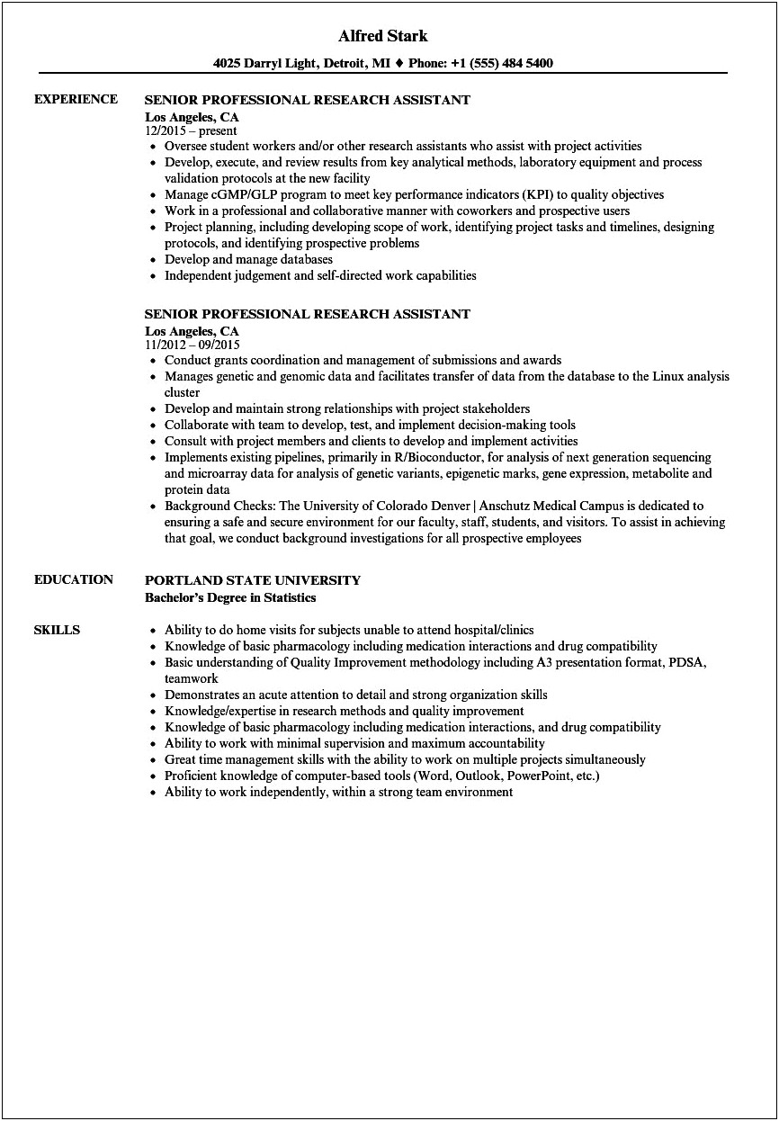 Resume Example For Research Assistant
