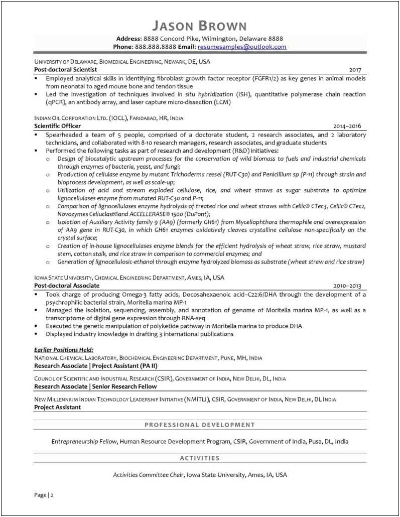 Resume Example For Research Position