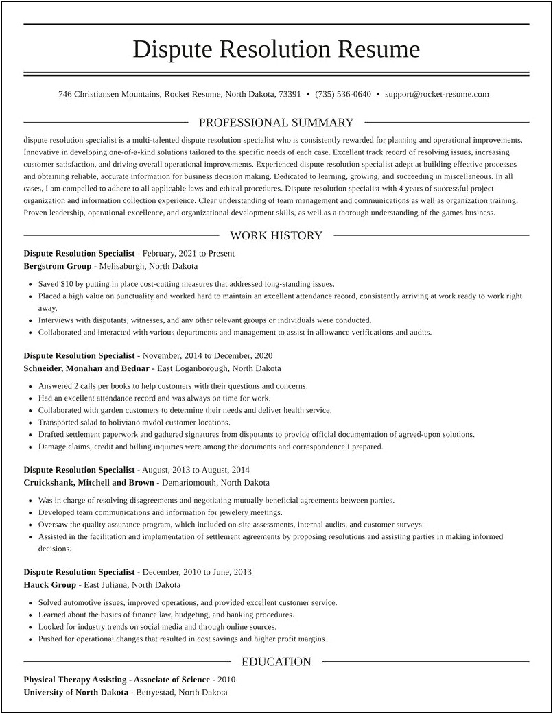 Resume Example For Resolving Conflicts