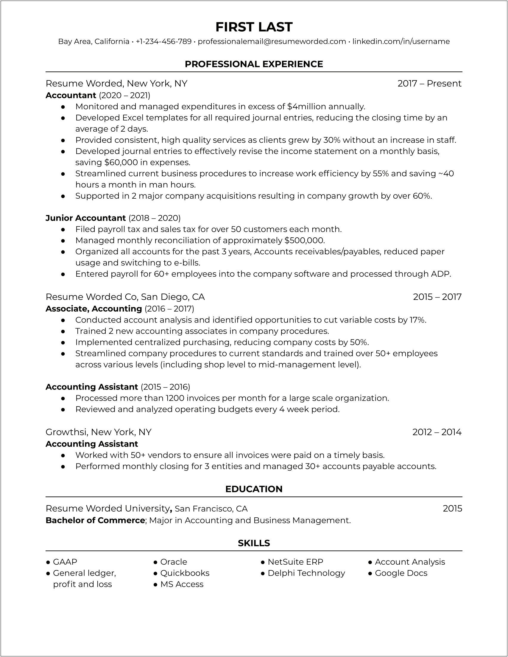 Resume Example For Staff Accountant