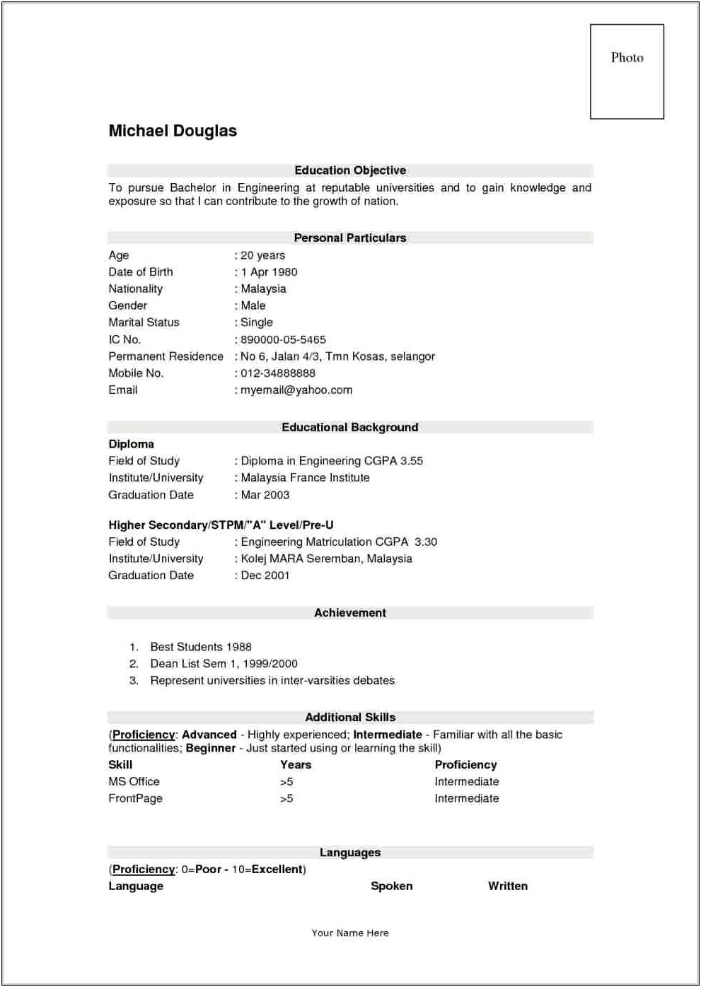 Resume Example For Students Singapore