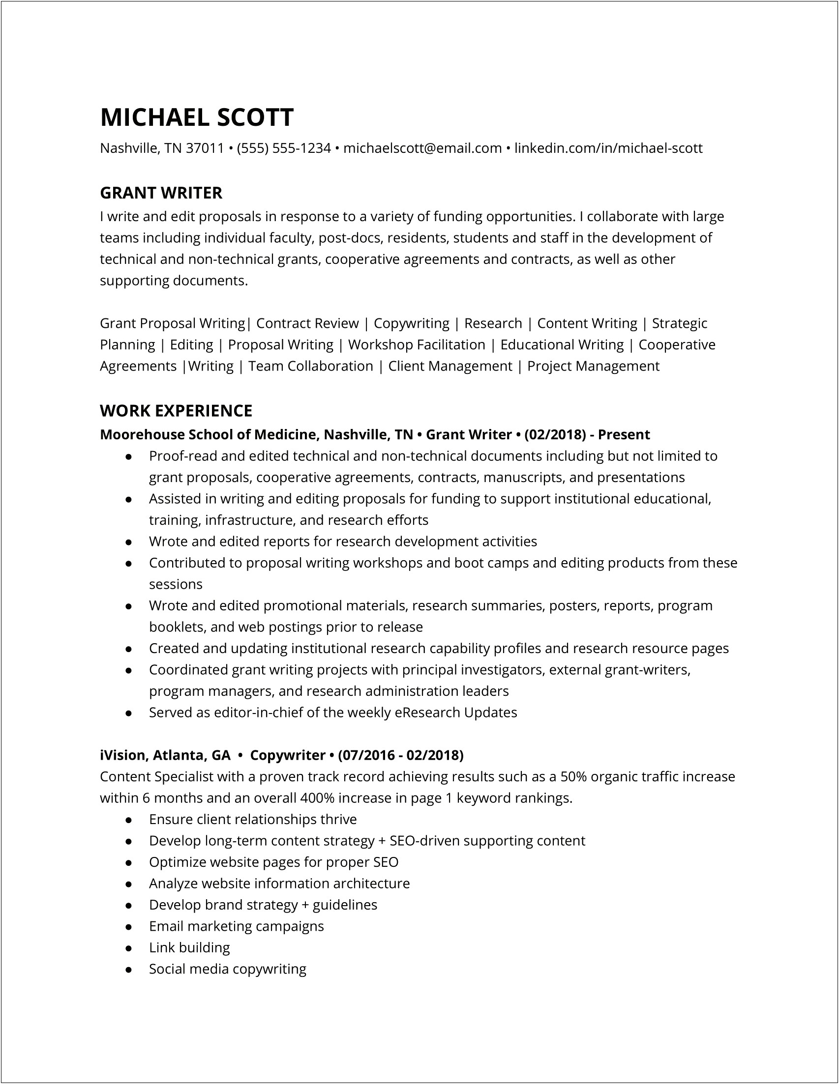 Resume Example For Technical Writer