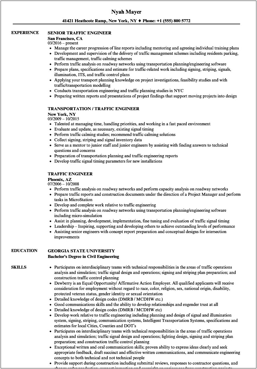 Resume Example For Traffice Police In Nyc