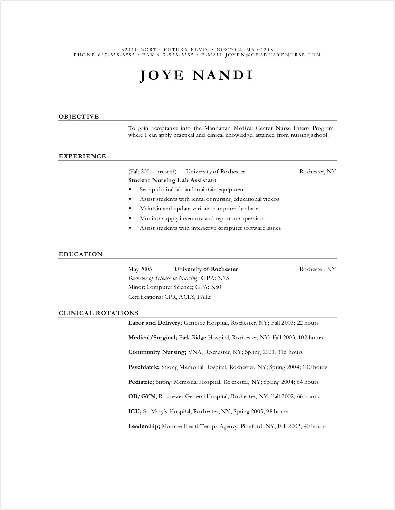 Resume Example For Women's Clinic