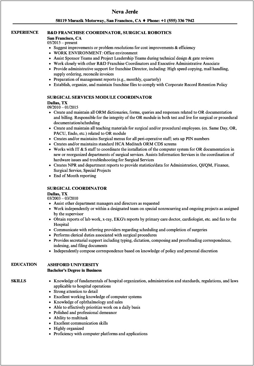 Resume Example For Working In Ophthalmologist Clinic Experience