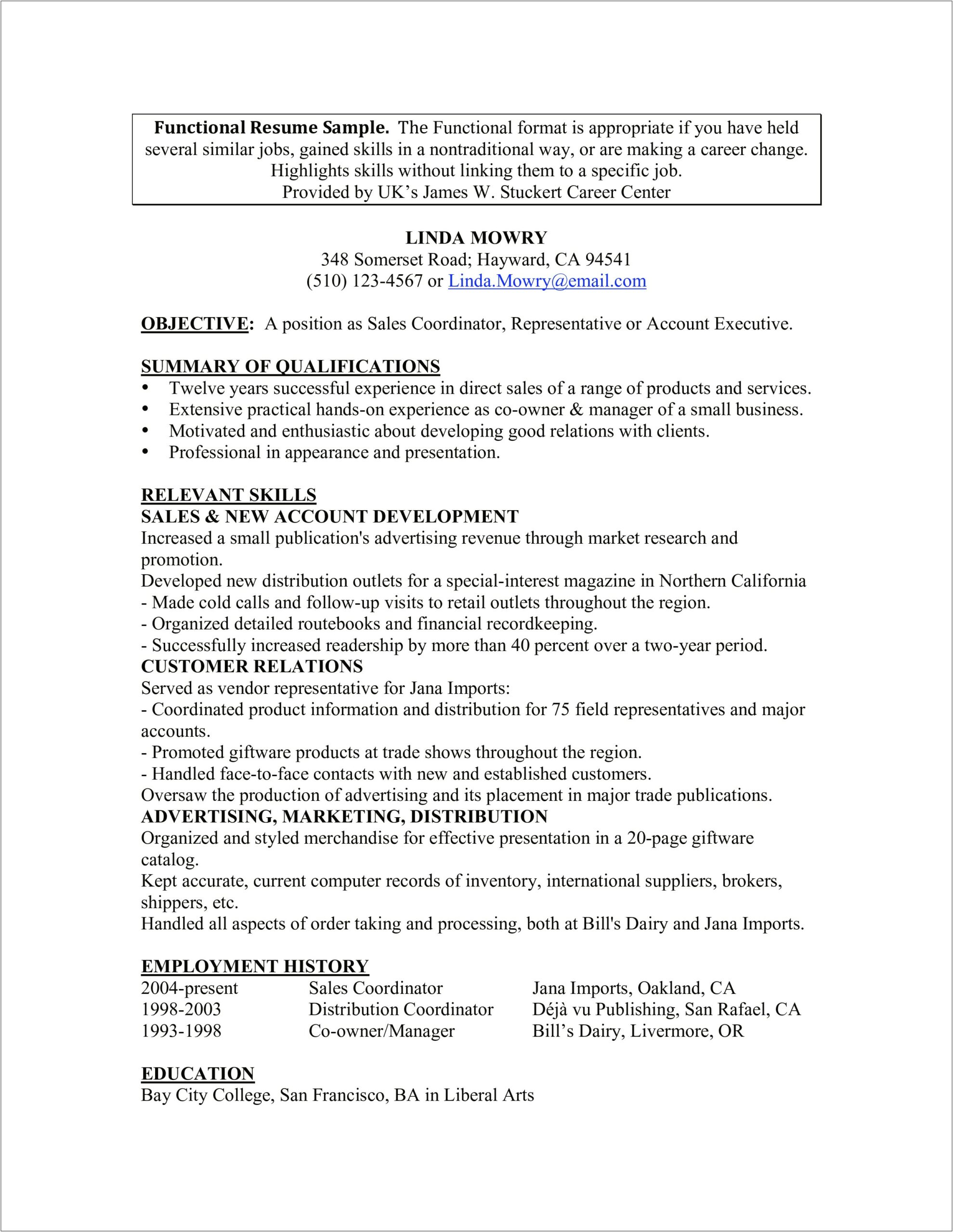 Resume Example For Young Sales Person
