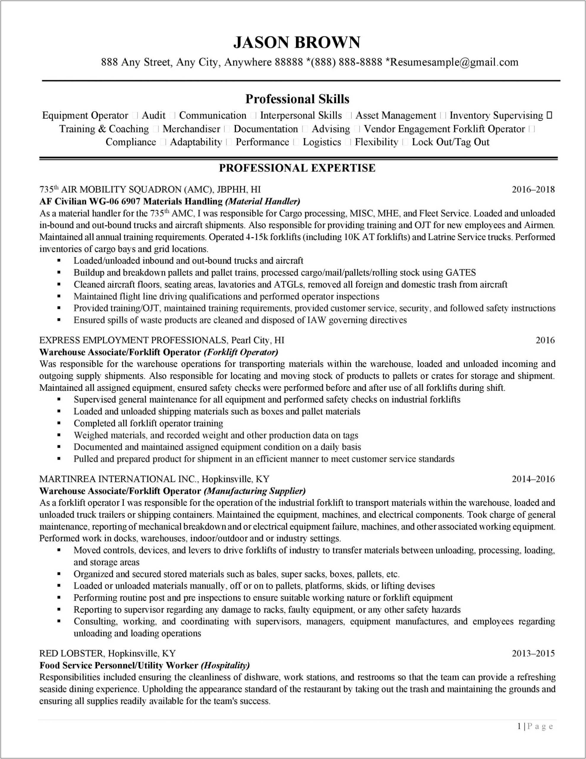 Resume Example From A Professional Writer