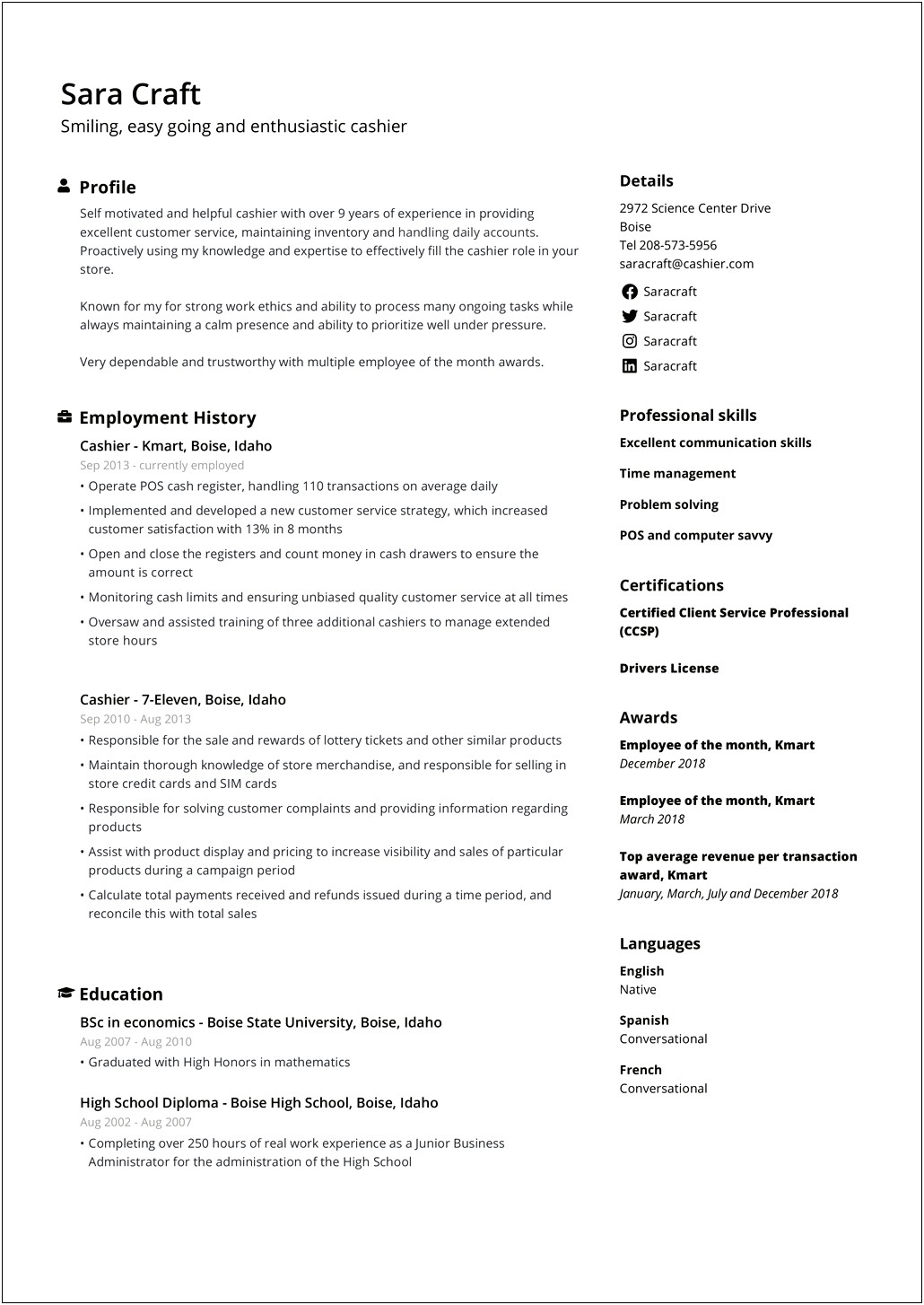 Resume Example Graduated With Honors