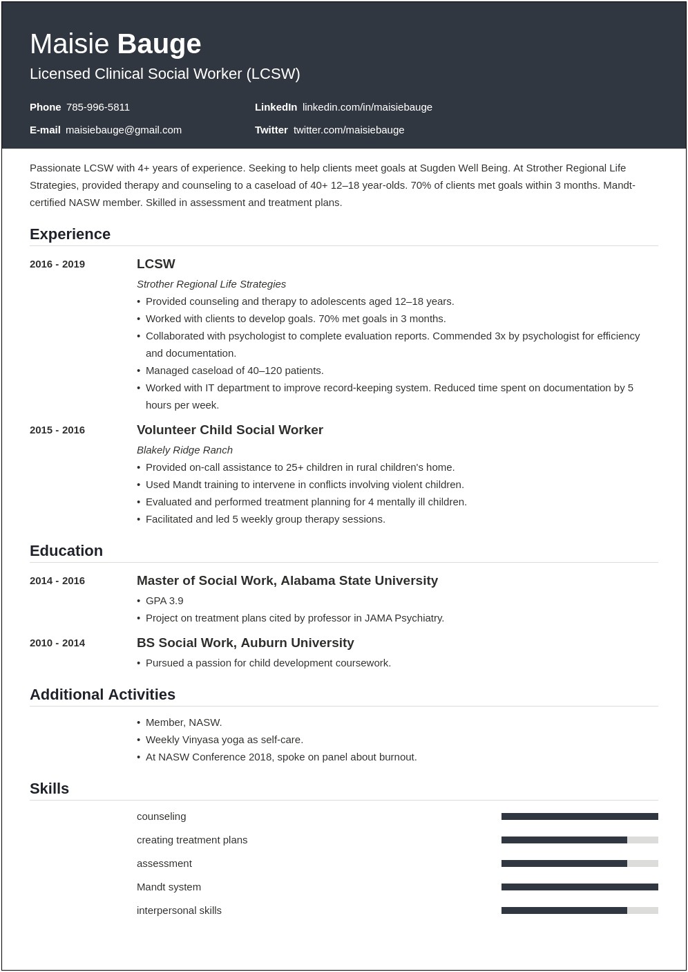 Resume Example Including Core Competancies For Social Work