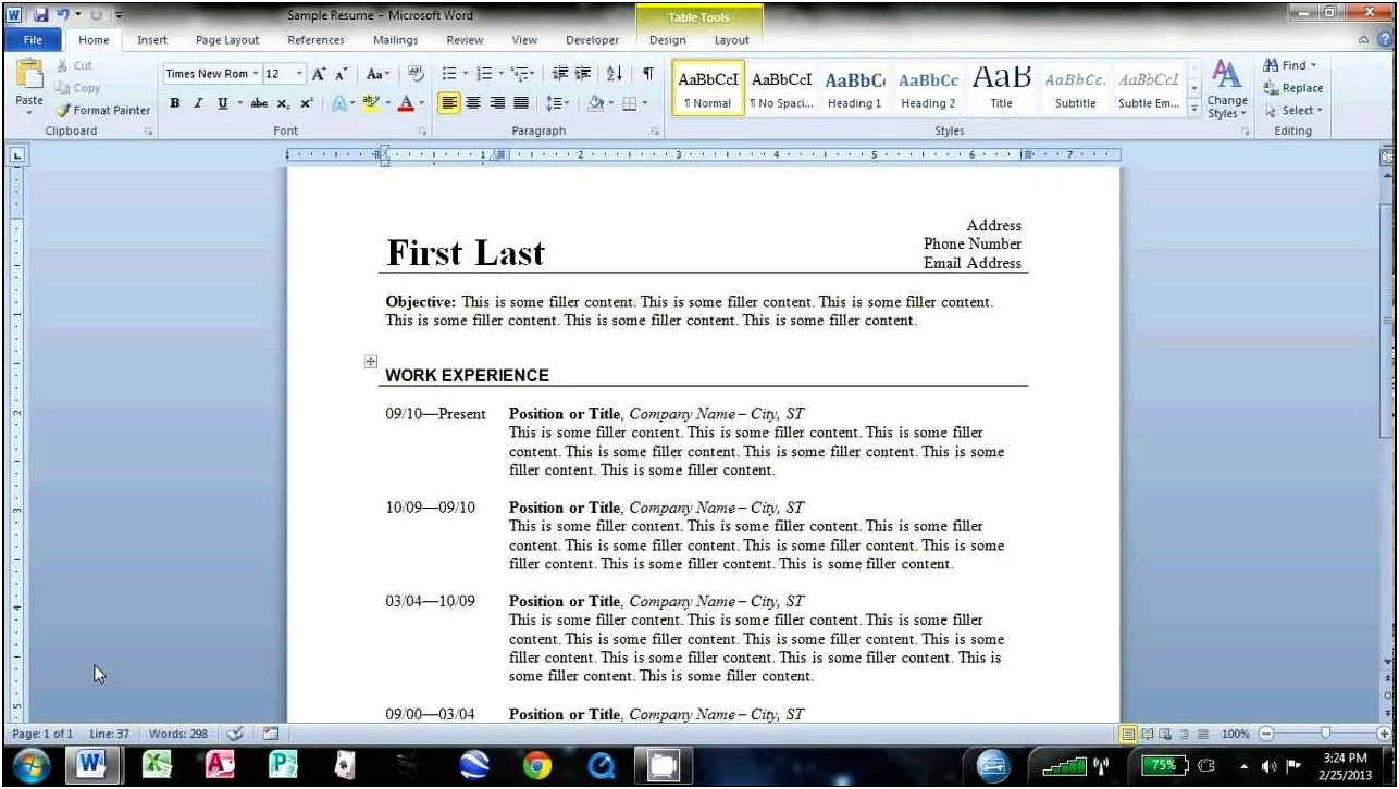 Resume Example Microsoft Word 2010