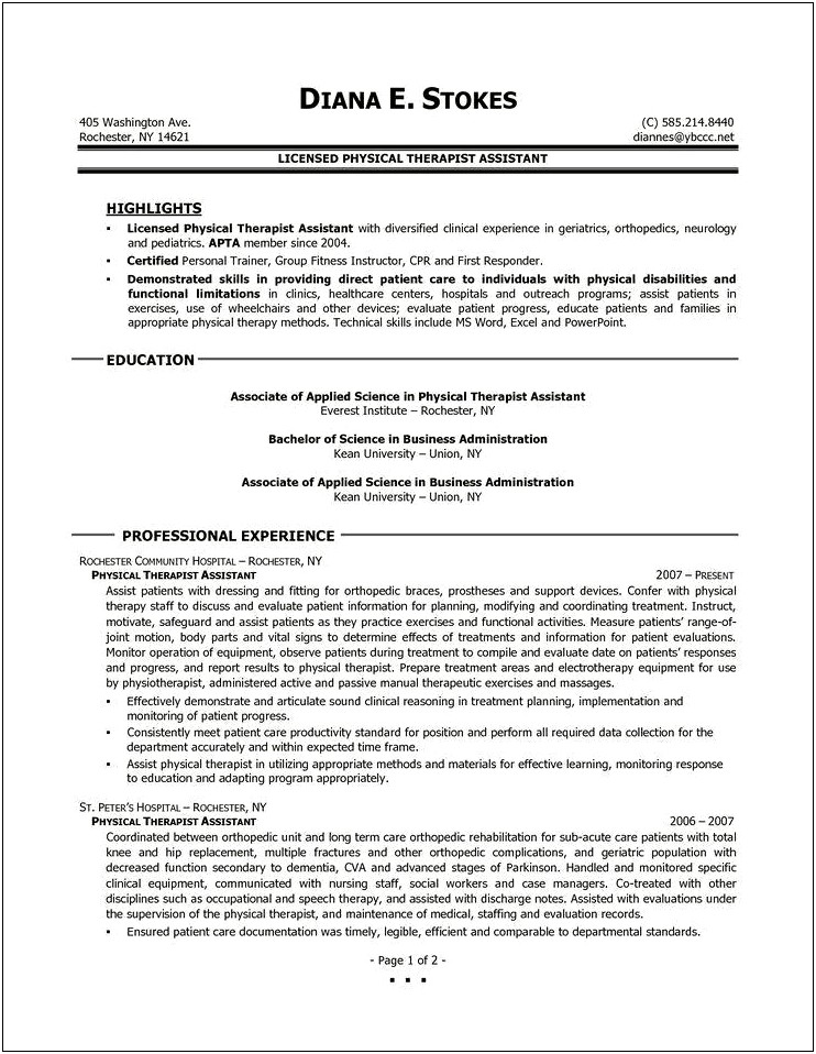 Resume Example Nys Occupational Therapist