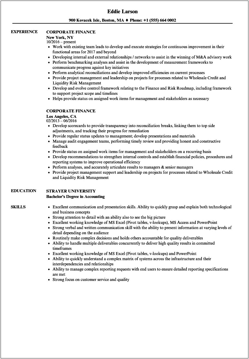Resume Example Objective Statements Finance