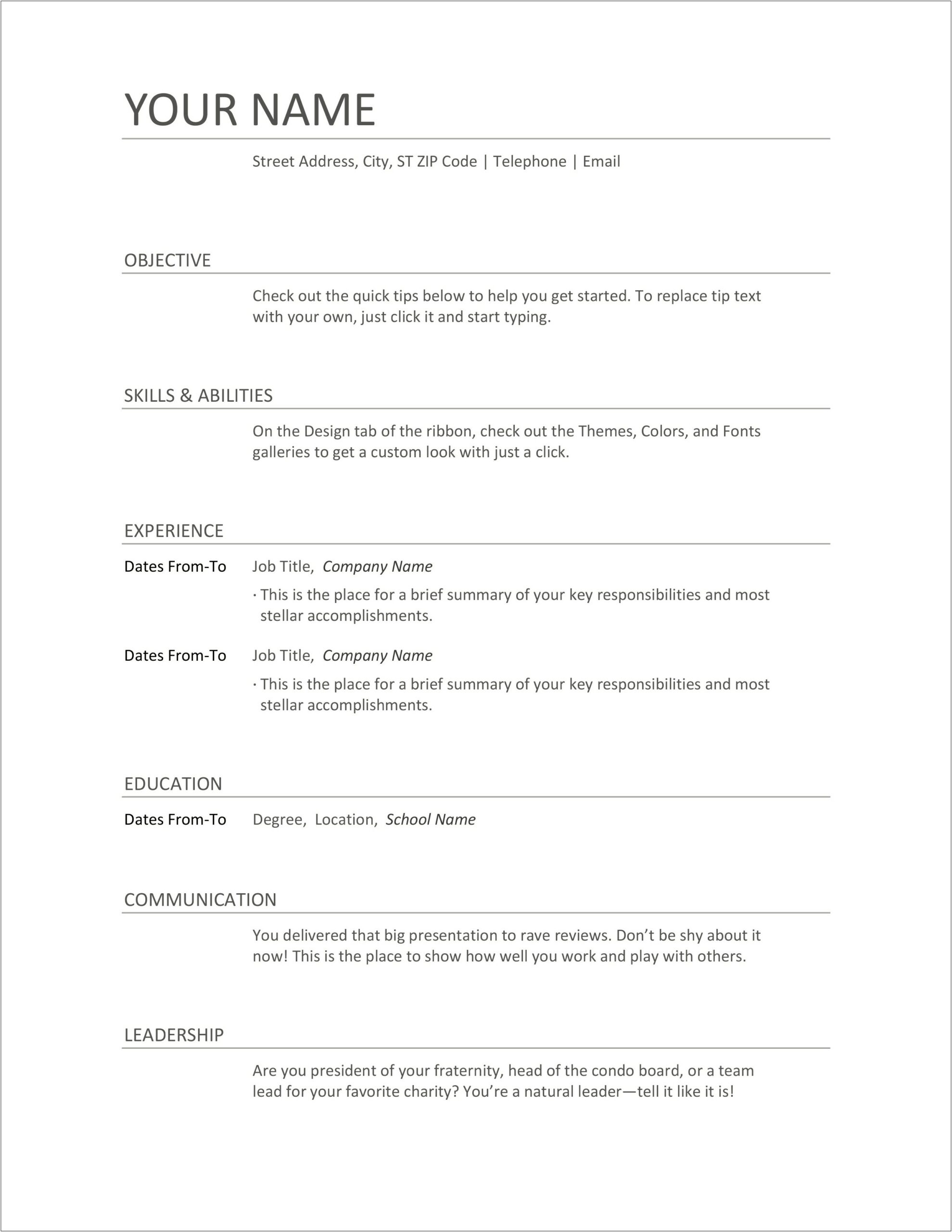 Resume Example Of A Writer