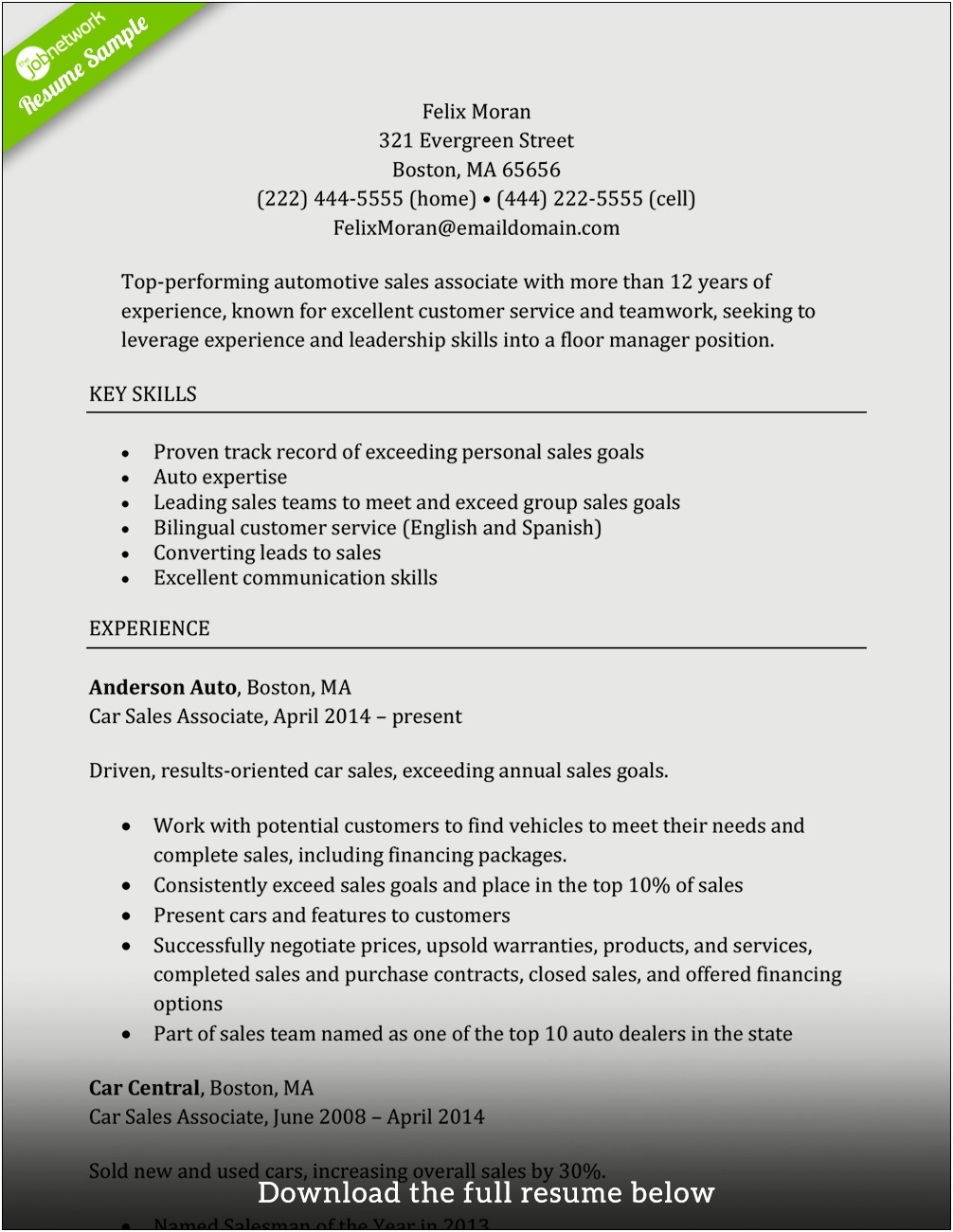 Resume Example Of Manager Without Experience