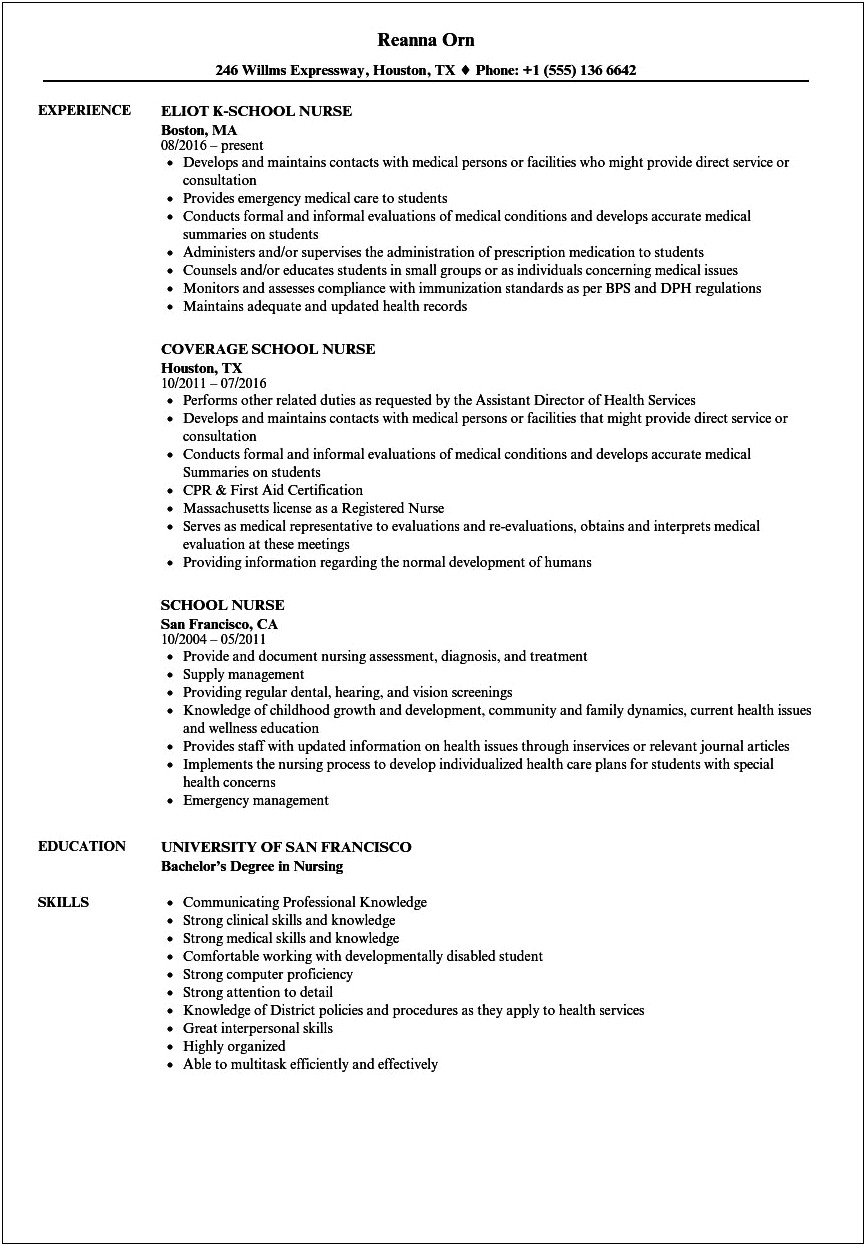 Resume Example Of Skills For A Rn Student