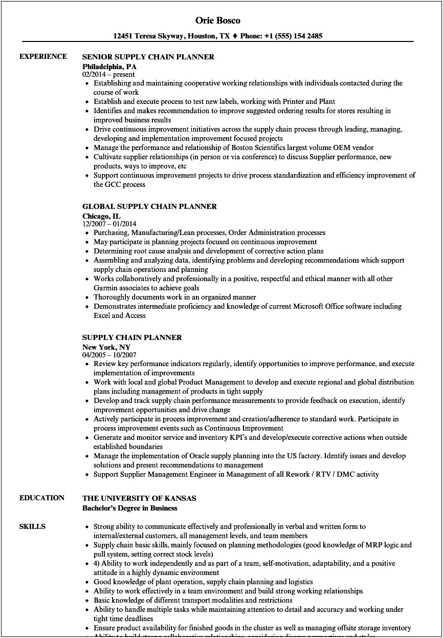 Resume Example Pharmaceutical Sourcing Manager