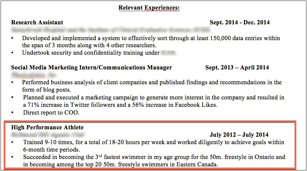 Resume Example Relevent And Not Relevant Work