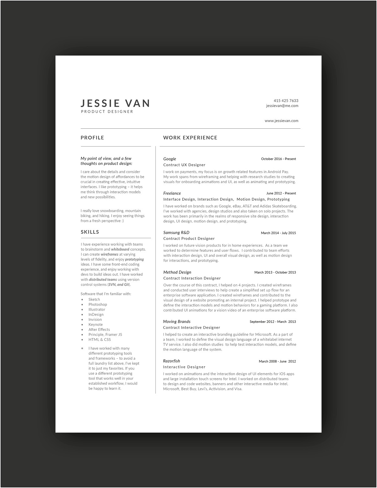 Resume Example Showing Previous Experience In Another Field