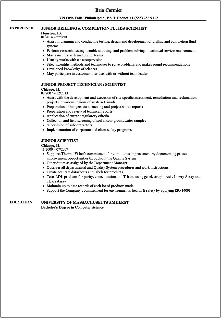 Resume Example Skills Section Science