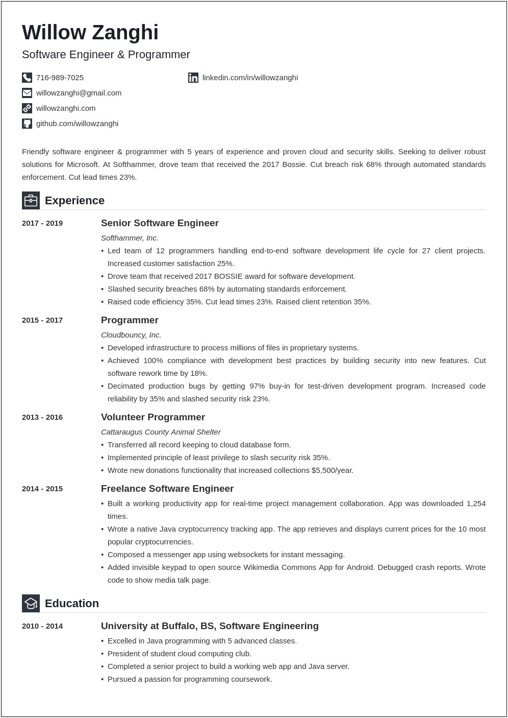 Resume Example Software Development Student