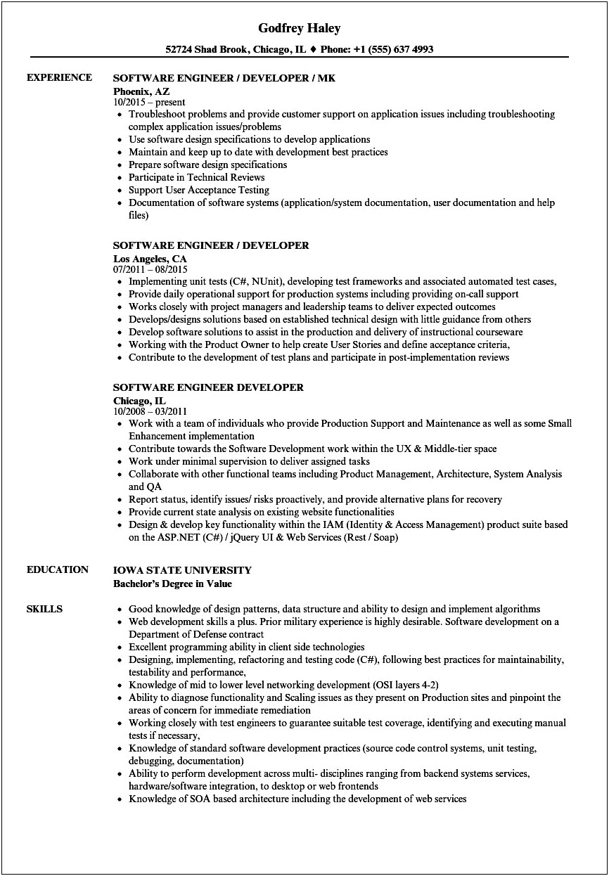 Resume Example Software Us Citizen