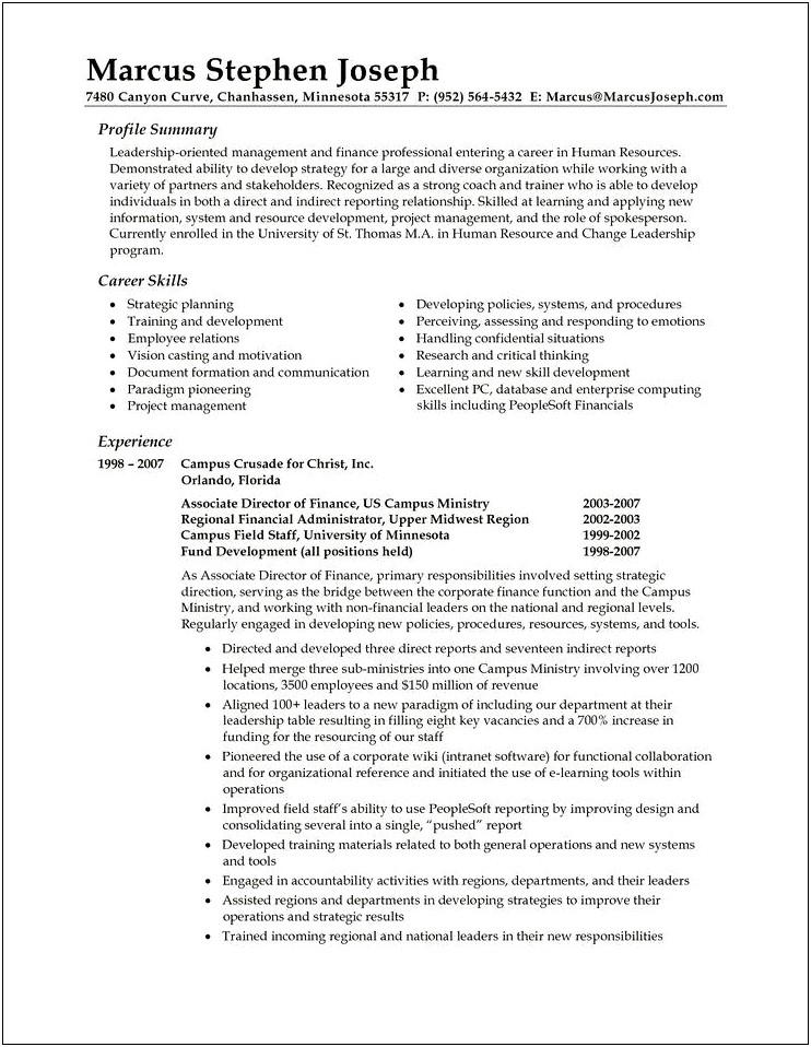 Resume Example With Career Summary