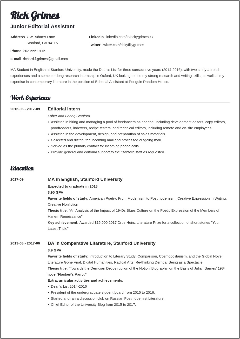 Resume Example With College Courses Listed