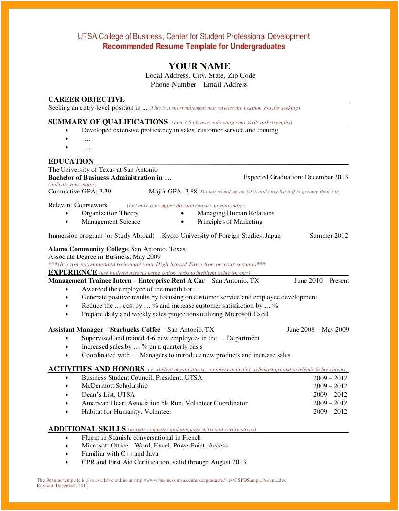 Resume Example With Research Objective
