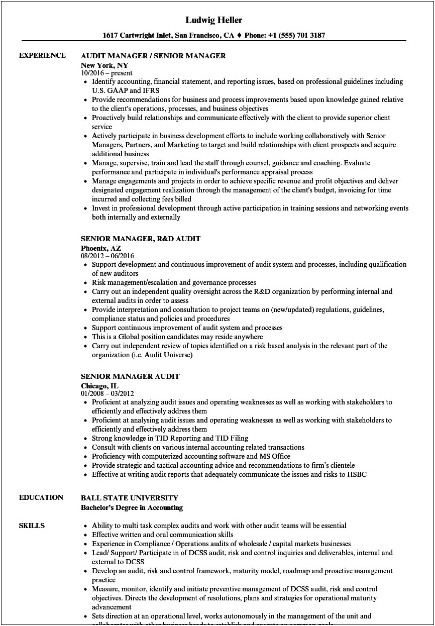 Resume Example Wording Healthcare Audit Manager