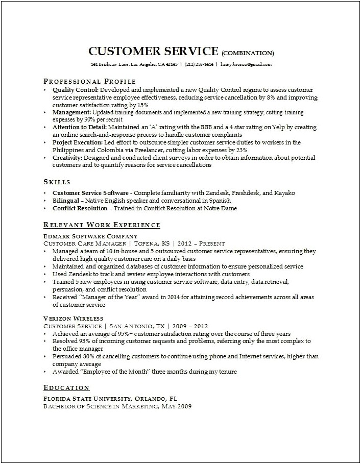 Resume Examples 2017 Customer Service