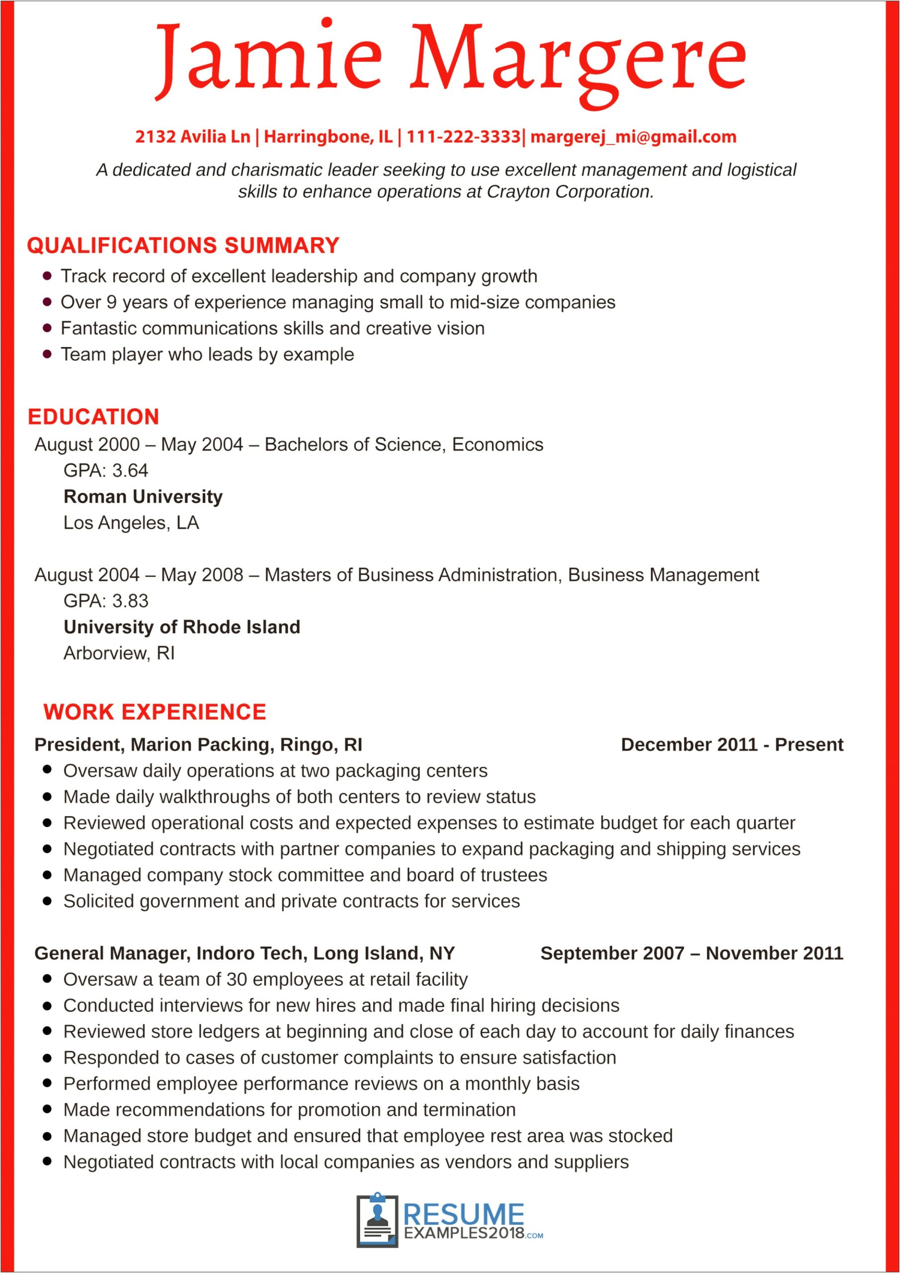 Resume Examples 2018 For Students