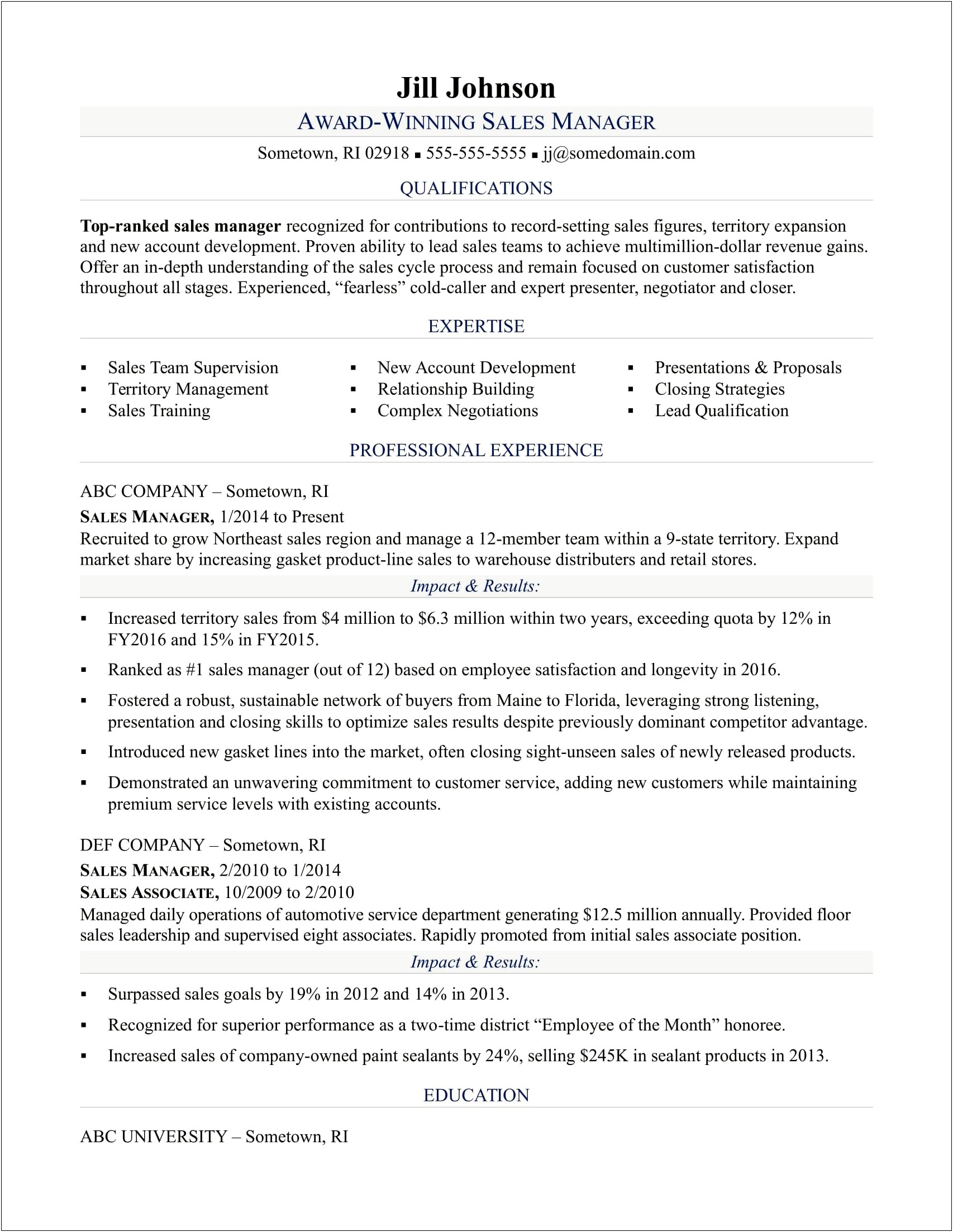 Resume Examples 2019 For Professionals