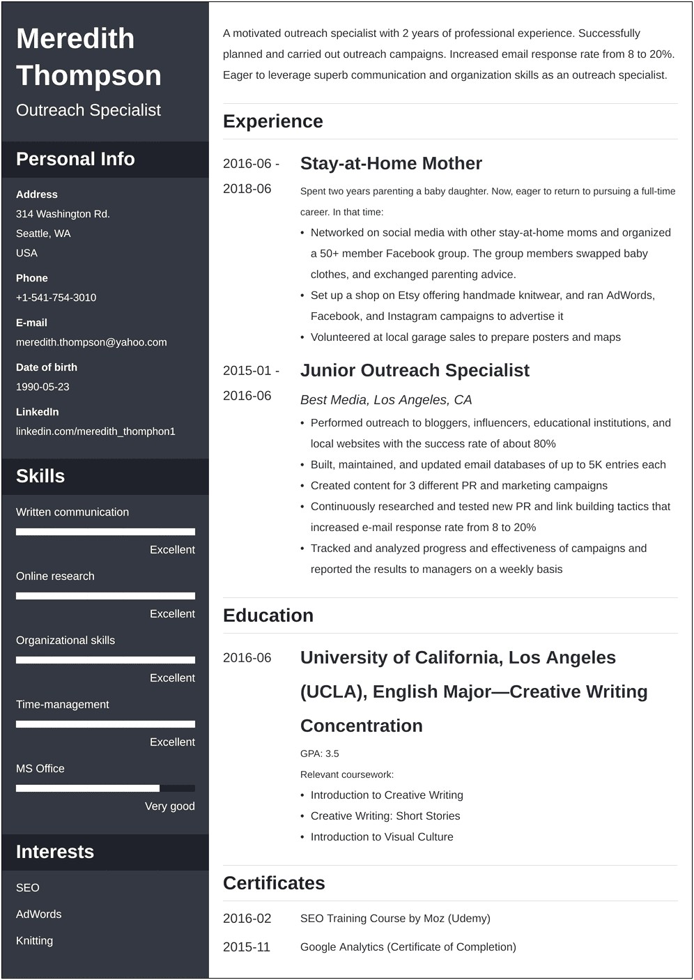 Resume Examples After Returning To Work Field Homemaker