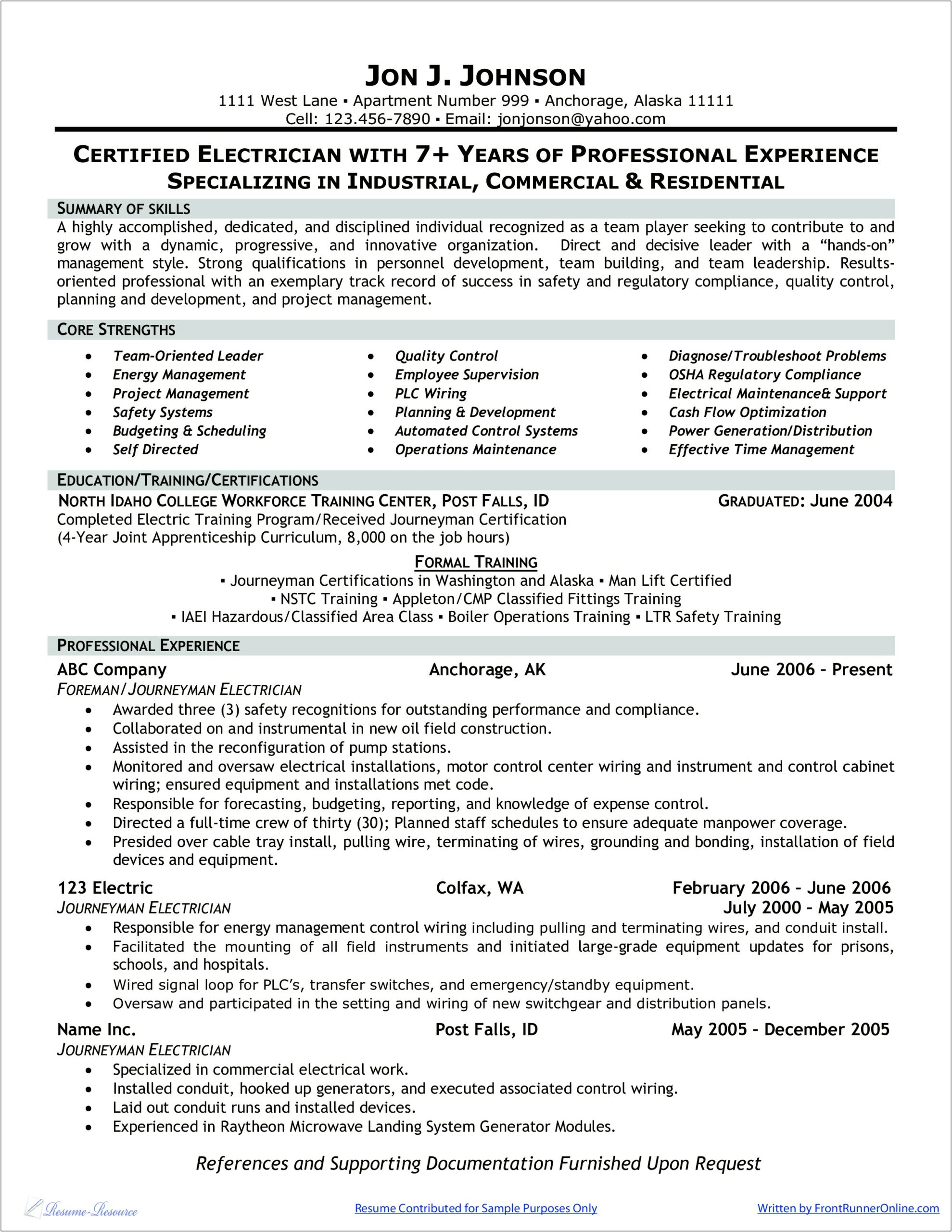 Resume Examples Apply Apprentice Electrician