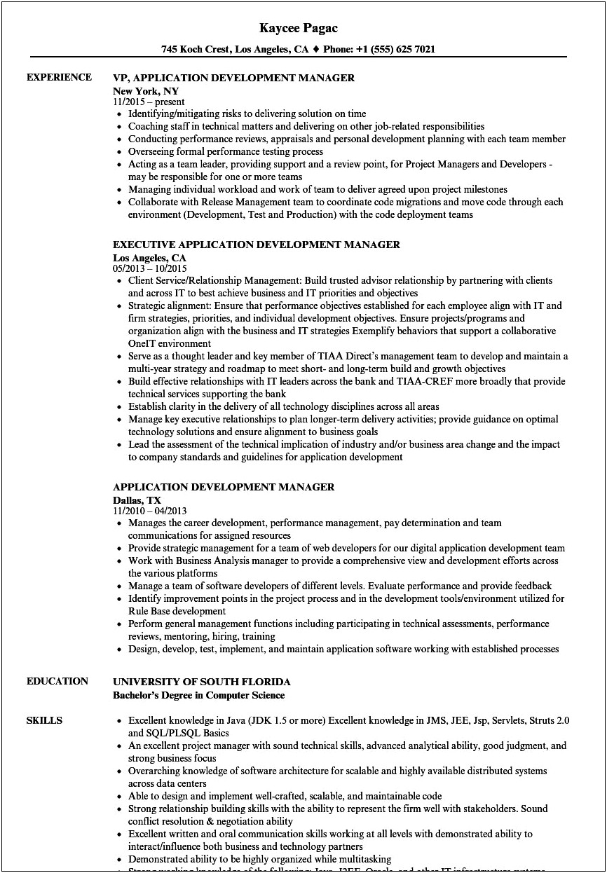 Resume Examples Applying For Manager Position