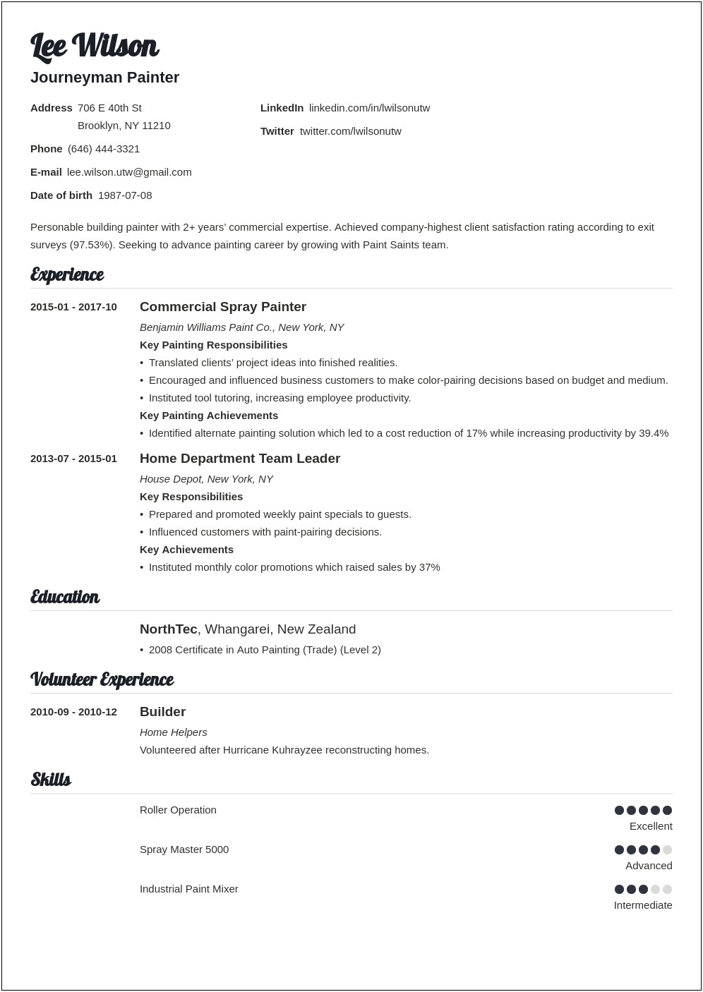 Resume Examples Body Shop Painter