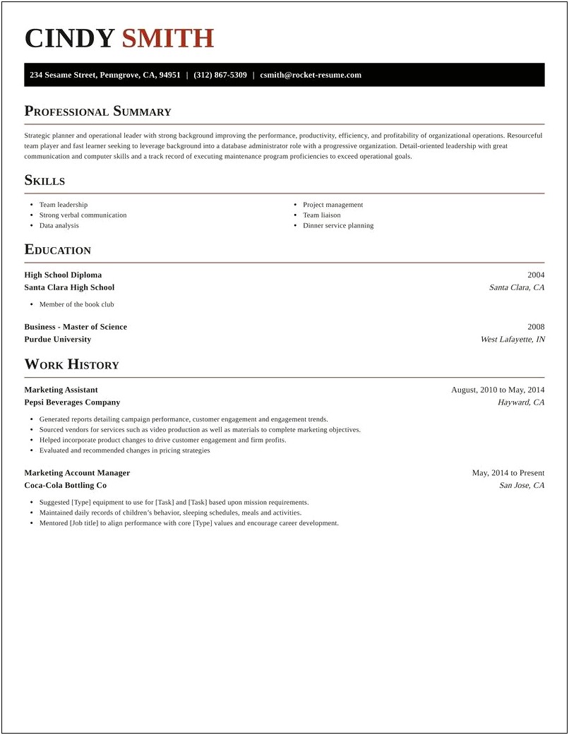 Resume Examples Coca Cola Account Manager