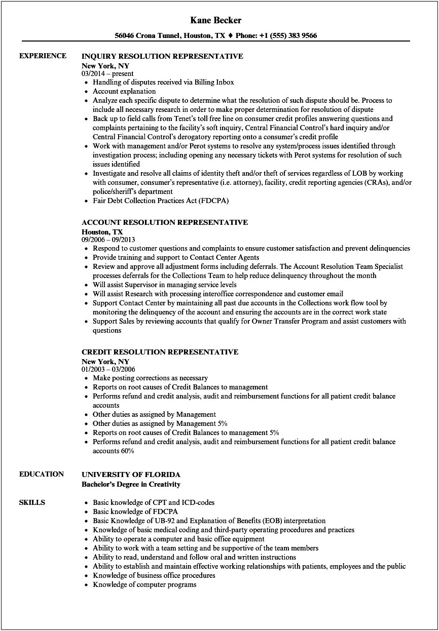 Resume Examples Conflict And Resolution