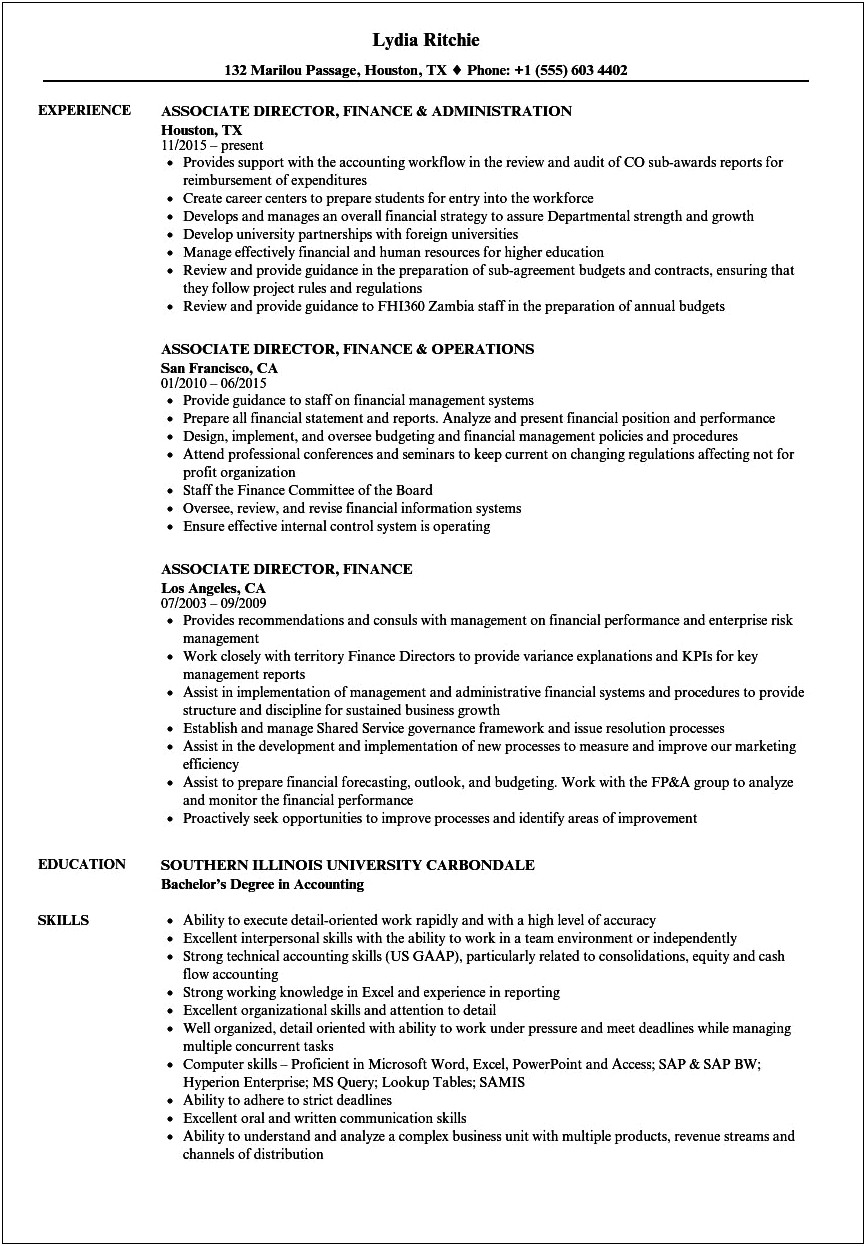 Resume Examples Director Of Finance