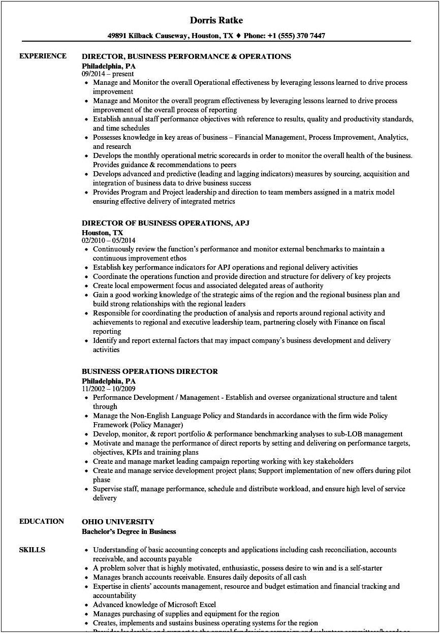 Resume Examples Director Of Operations