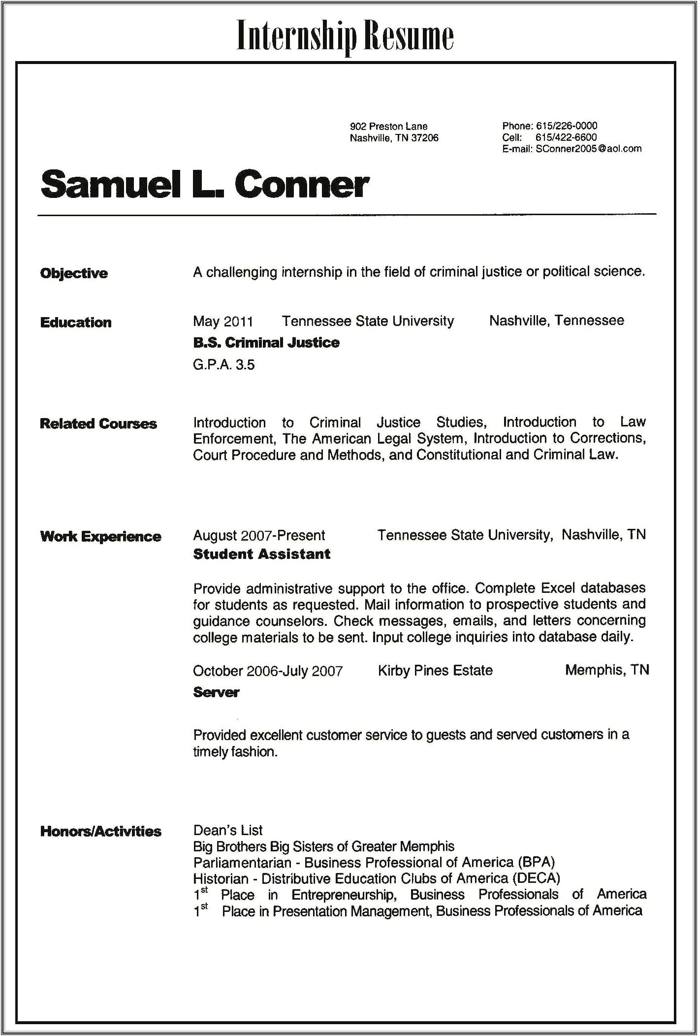Resume Examples Education Criminal Justice