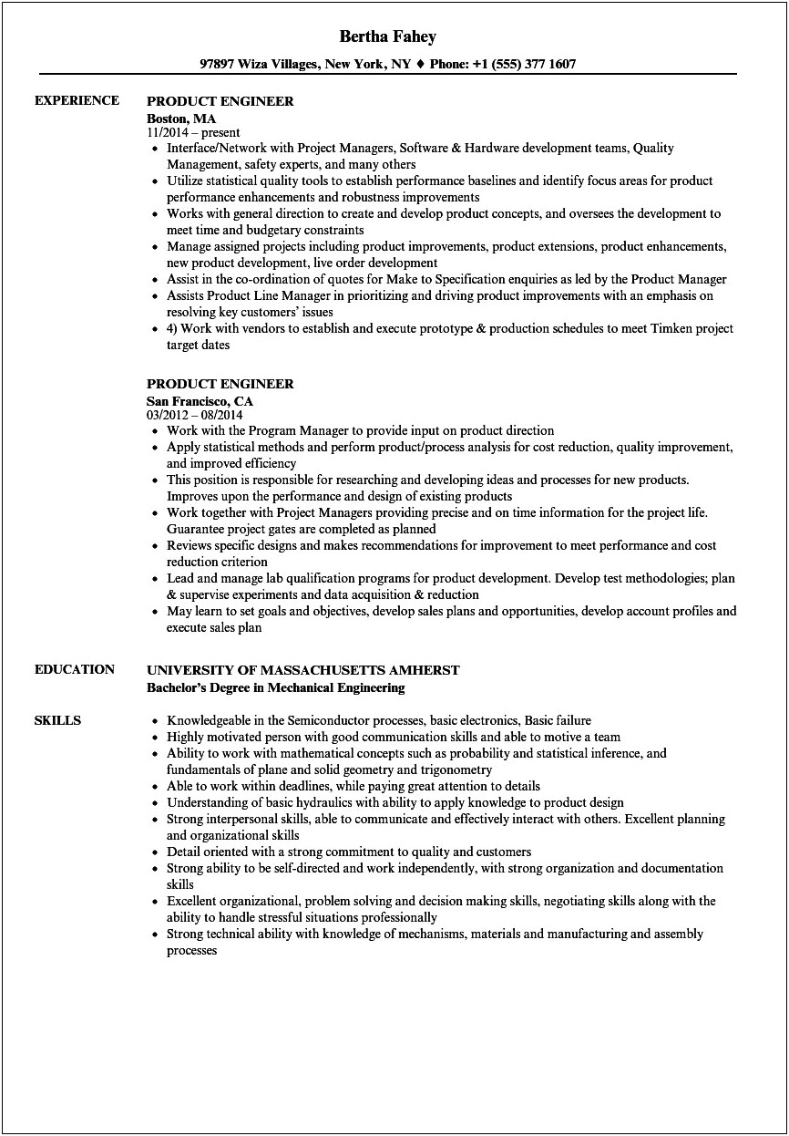 Resume Examples Engineering After First Job