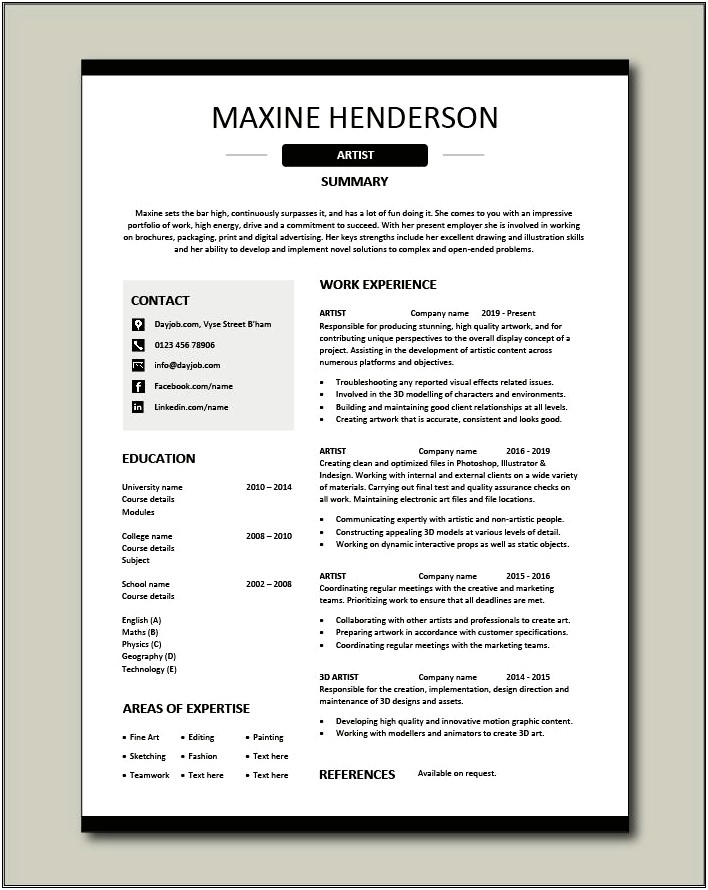 Resume Examples Fine Art Painting