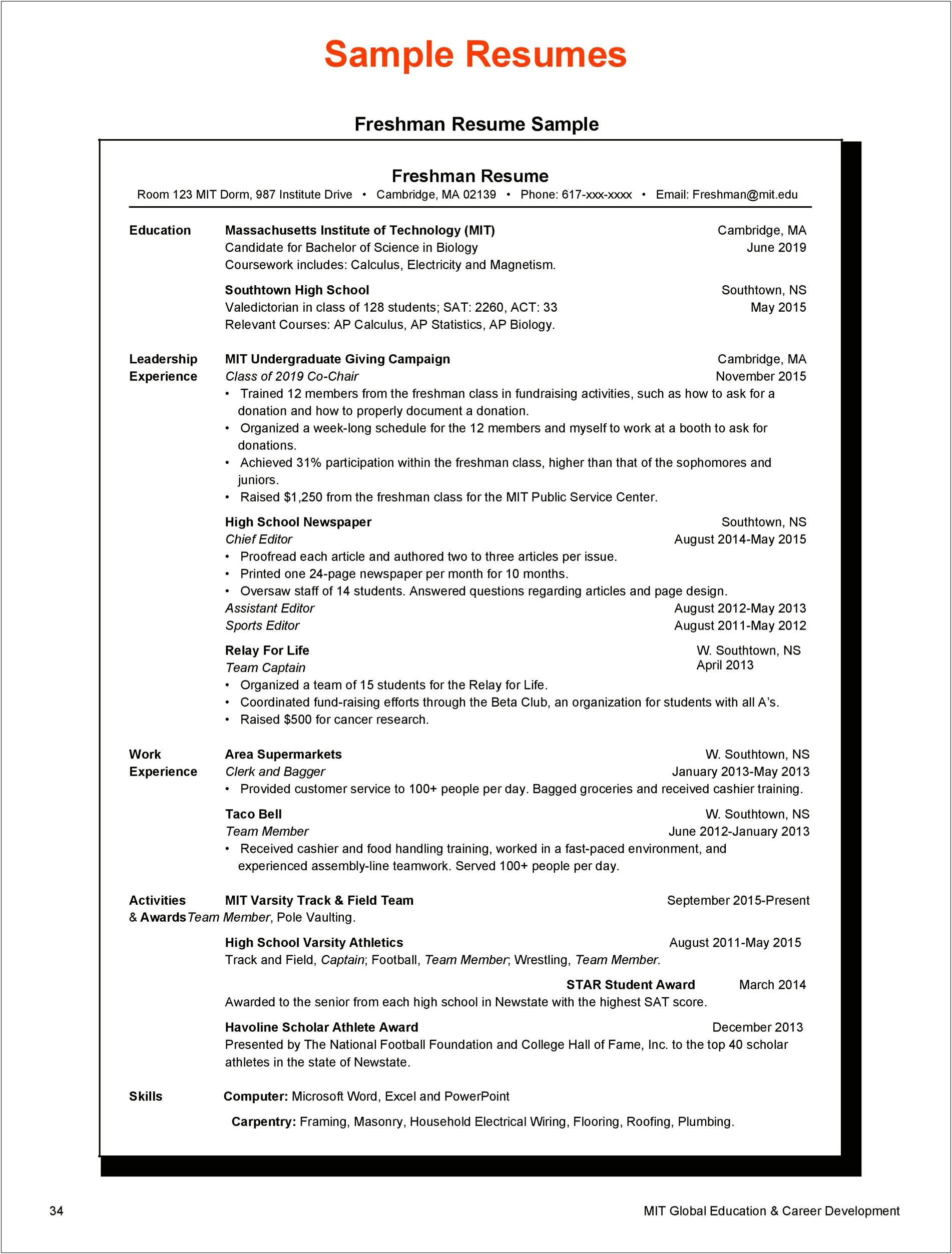 Resume Examples For 18 Year Old