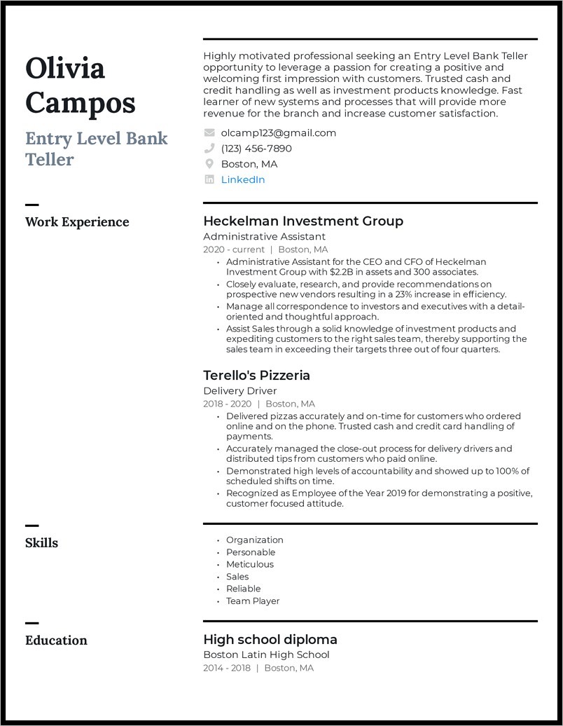 Resume Examples For A Banker