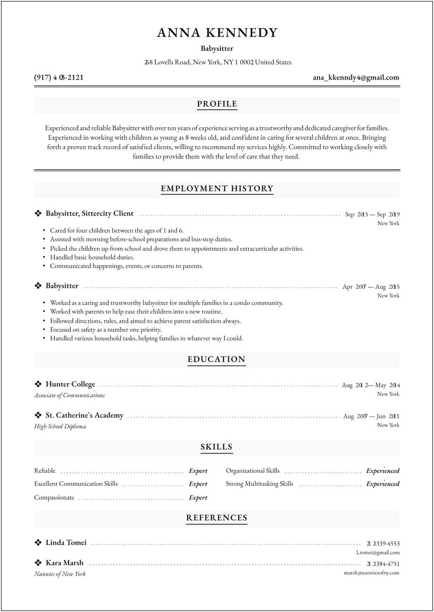 Resume Examples For A Childcare Worker