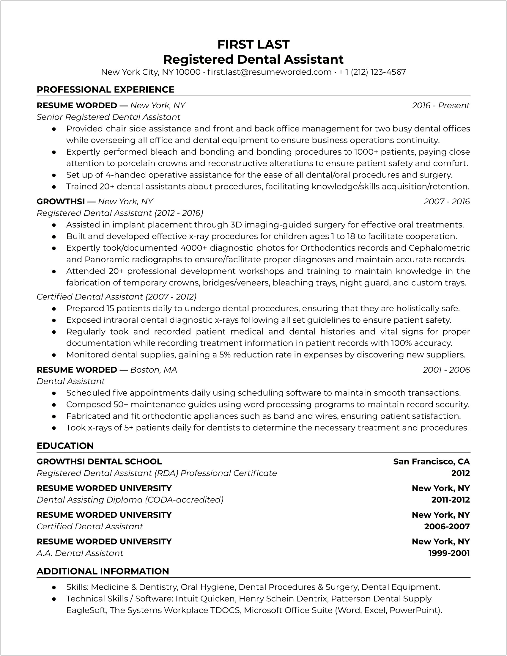 Resume Examples For A Dental Tech
