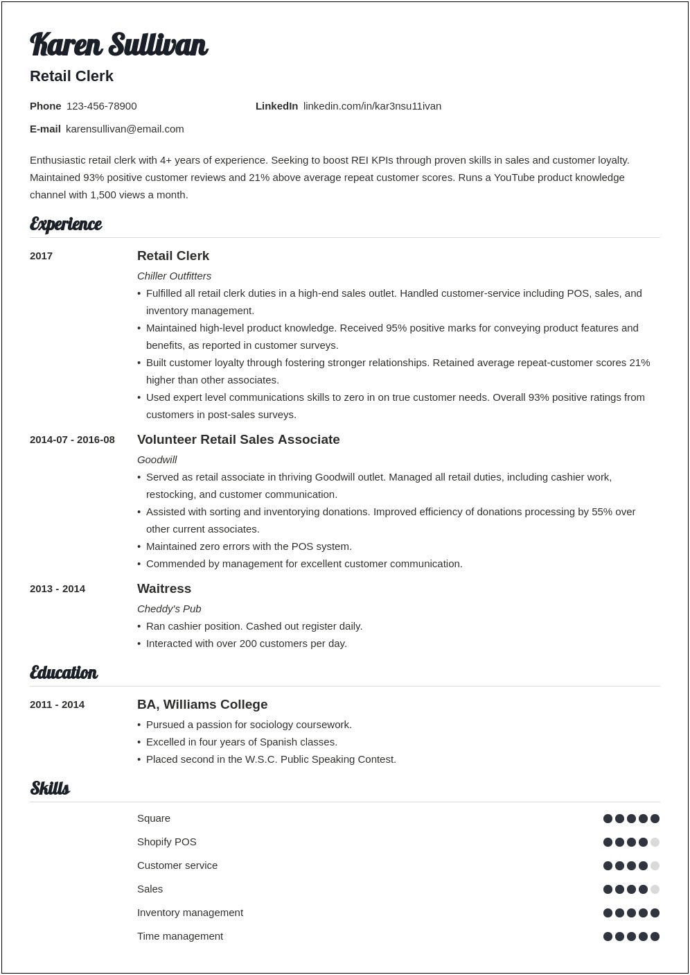Resume Examples For A Retail Job