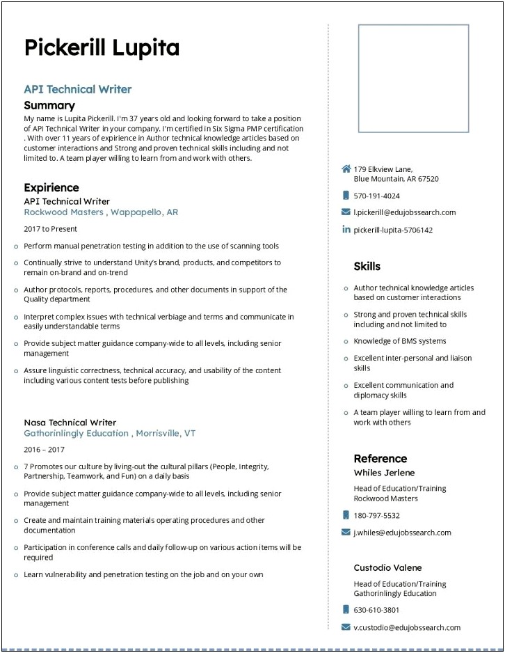 Resume Examples For A Technical Writer