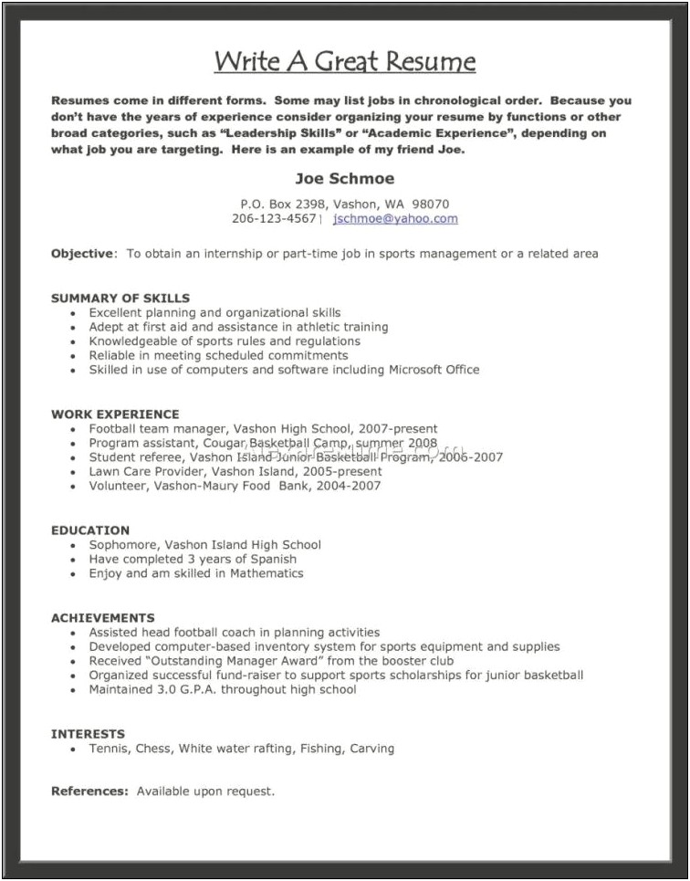 Resume Examples For Athletic Training